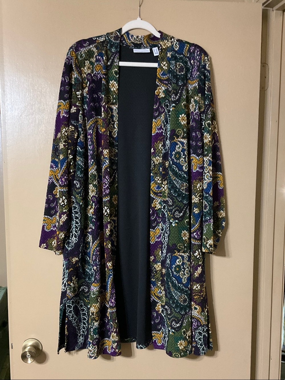 Susan Graver Open-Front Paisley & Floral Multi Colored Cardigan